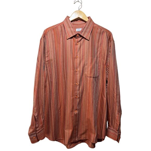 New Maus Hoffman Woven Sport Shirt Red Gold Blended Strip Long Sleeve XXL $325